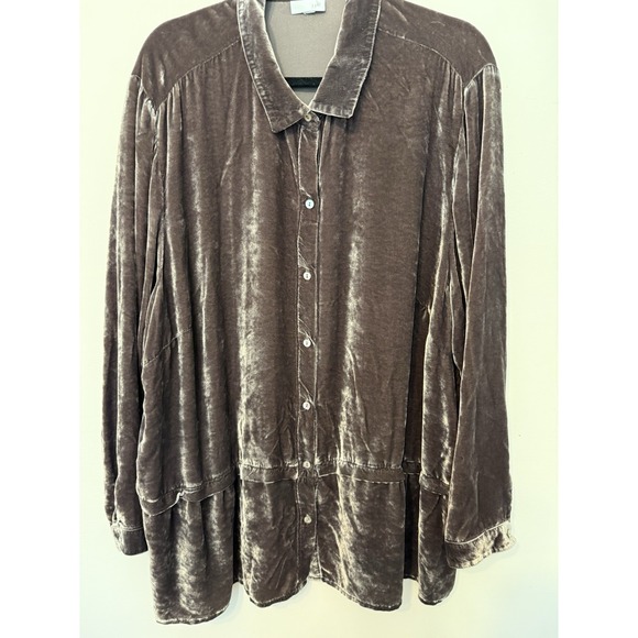 J Jill Velvet Button Front Tunic Top Silk Blend Long Sleeve Gray Brown  2XL? - Picture 1 of 8